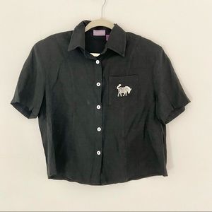 VINTAGE Zabra Embroidery Black Top